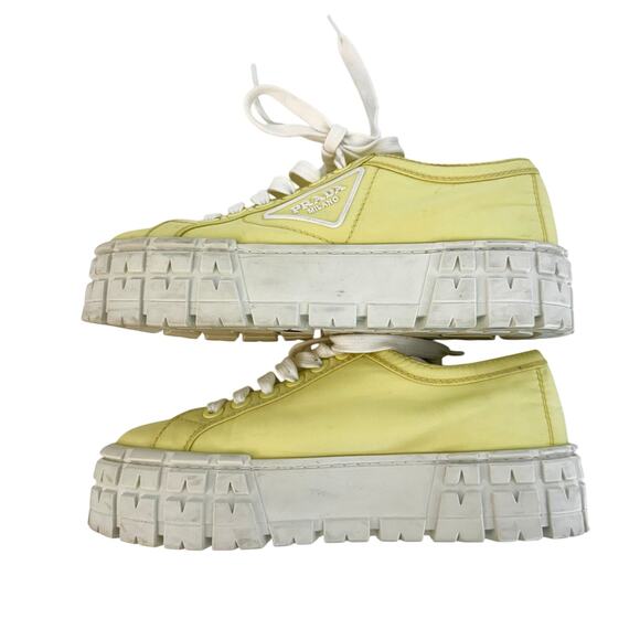 Prada Re-Nylon Double Wheel Gabardine Sneakers Platform Butter Yellow 37.5 - Picture 7 of 16